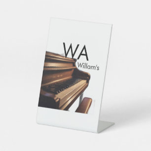 Brown wood piano table keys monogram name  pedestal sign
