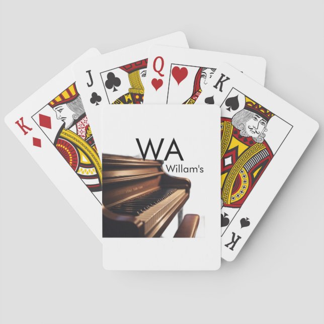 Brown wood piano table keys monogram name  playing cards (Back)