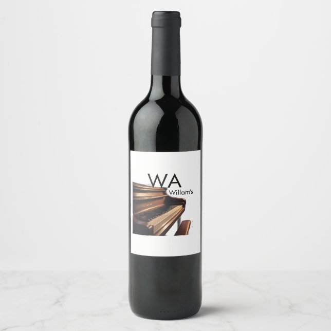 Brown wood piano table keys monogram name  wine label (Front)