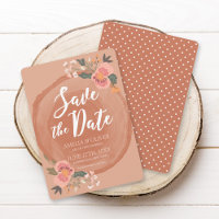 Brown Wood Rustic Floral Save the Date