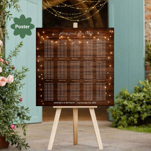 Brown Wood String Lights 15 Tables Wedding Seating Poster