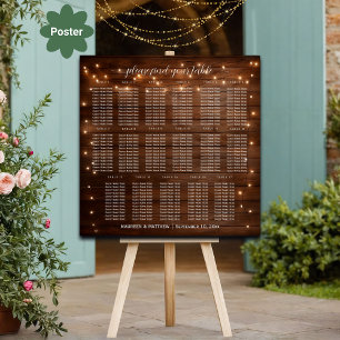 Brown Wood String Lights 17 Tables Wedding Seating Poster
