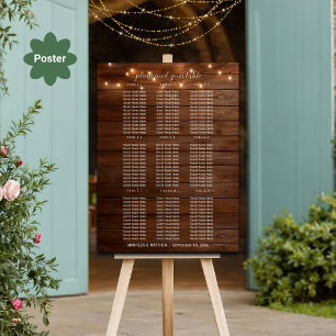Brown Wood String Lights 9 Tables Wedding Seating Poster