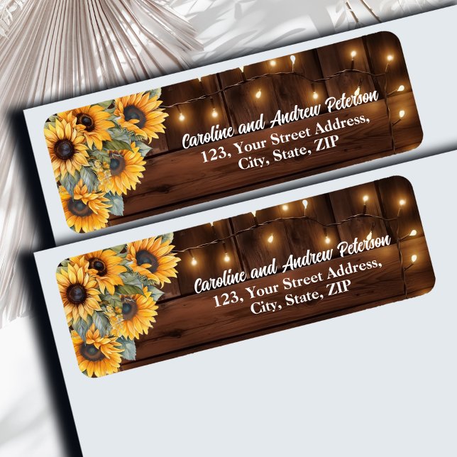 Brown Wood String Lights Floral Return Address (Creator Uploaded)