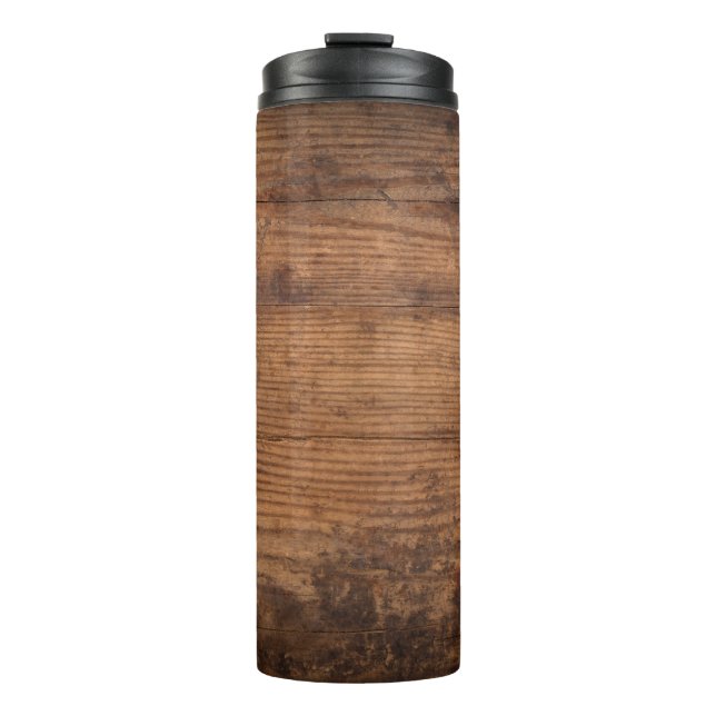 Brown wood texture. Abstract background, empty tem Thermal Tumbler (Front)