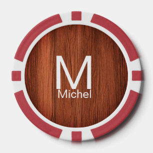 Brown wood texture lines add monogram letter name poker chips