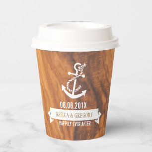 Brown Wood Texture White Nautical Boat Anchor Pape Paper Cups