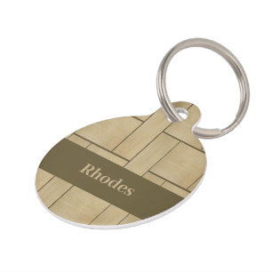 Brown wood tile print pet tag