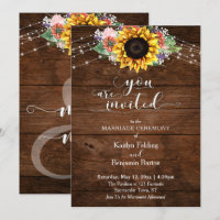 Brown Wood, Typography, Sunflower & Lights Wedding