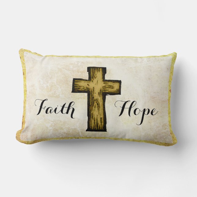 Brown Wooden Cross Symbol of Faith and Hope Lumbar Cushion (Front)