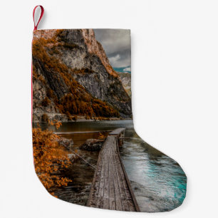 BROWN WOODEN DOCK NEAR MOUNTAIN DURING DAYTIME SMALL CHRISTMAS STOCKING