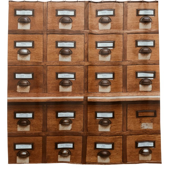 Brown wooden drawer shower curtain (Front)