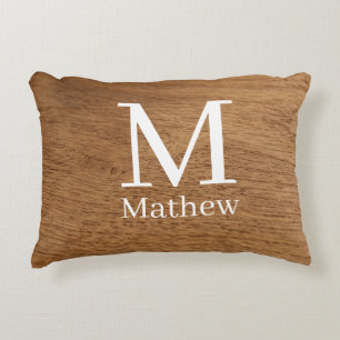 brown wooden frame rustic name monogram pattern si decorative cushion