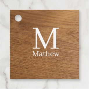 brown wooden frame rustic name monogram pattern si favour tags