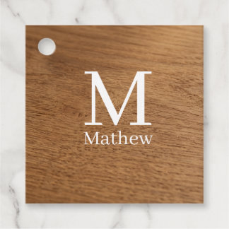 brown wooden frame rustic name monogram pattern si favour tags