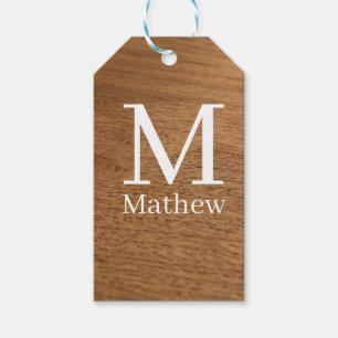 brown wooden frame rustic name monogram pattern si gift tags