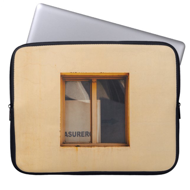 BROWN WOODEN FRAMED GLASS WINDOW LAPTOP SLEEVE (Front)