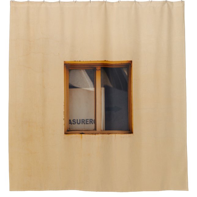 BROWN WOODEN FRAMED GLASS WINDOW SHOWER CURTAIN (Front)