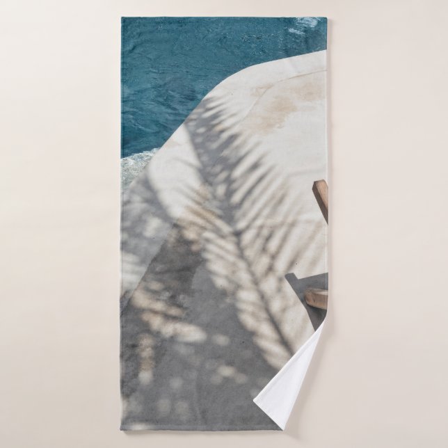 Brown wooden lounger near body of water bath towel (Bath Towel)
