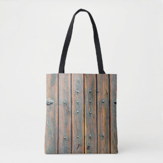 Brown wooden panel tote bag
