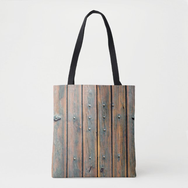 Brown wooden panel tote bag (Front)