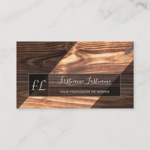 Brown wooden plank surface grey triangle monogram business card
