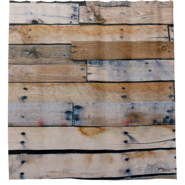 Brown wooden wall shower curtain (Front)