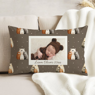 Brown Woodland Bears Pattern Custom Photo Nursery Decorative Cushion