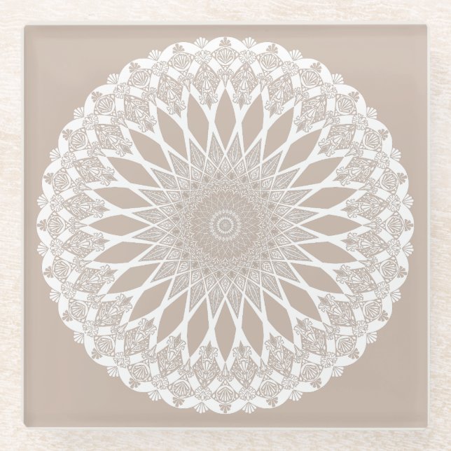 Brown Wool Tristyns Mandala Glass Coaster (Front)