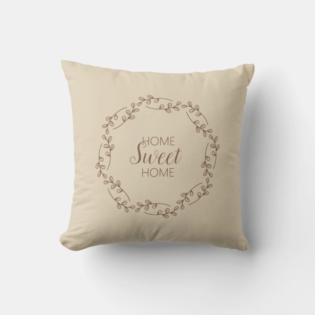 Brown Wreath Branches with Home Sweet Home Quote Cushion (Front)
