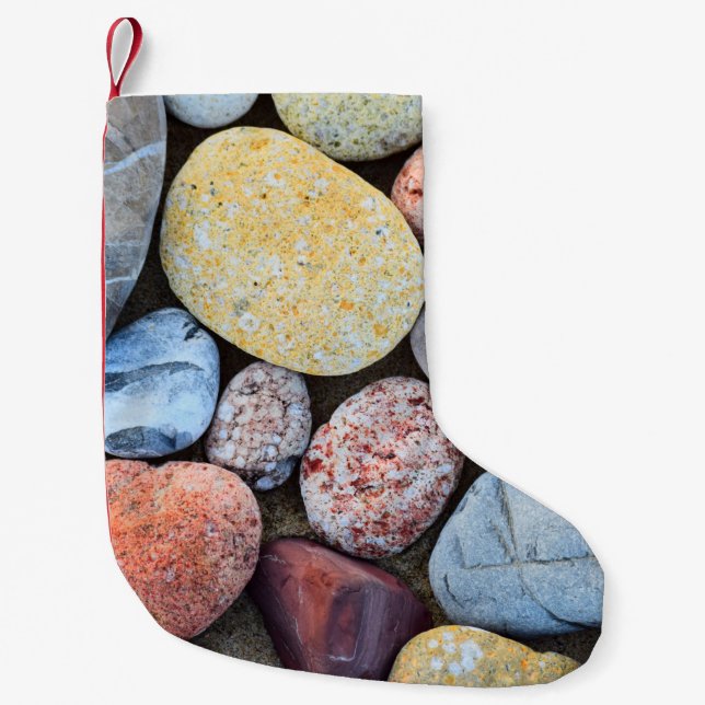 Brown yellow and grey stones small christmas stocking (Front)