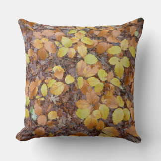 Brown Yellow Autumn Leaves Pattern Throw Pillow
