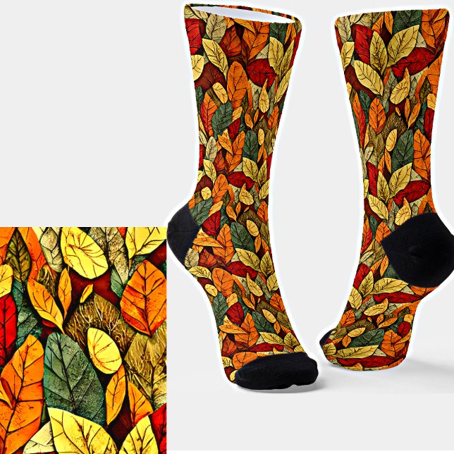 Brown & Yellow Autumn Leaves Socks (Creator Uploaded)