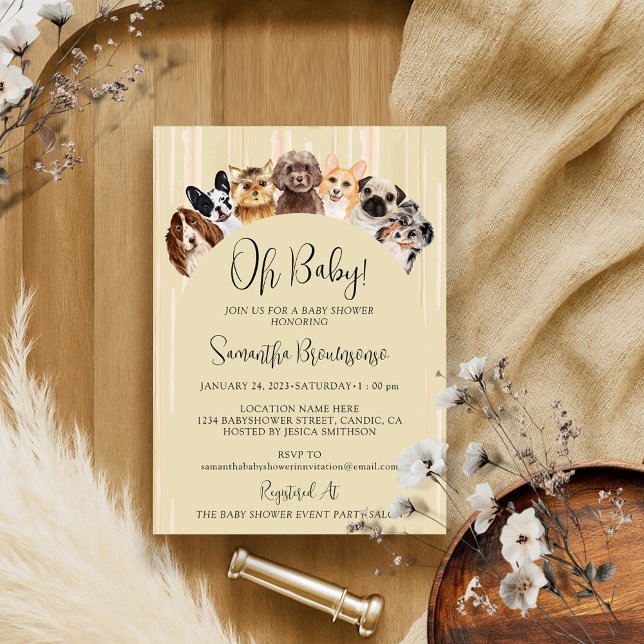 Brown Yellow Beige Oh Baby Dogs Invitation (Creator Uploaded)