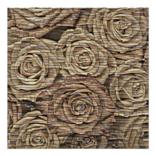 Brown yellow beige roses stone wall modern drawing poster