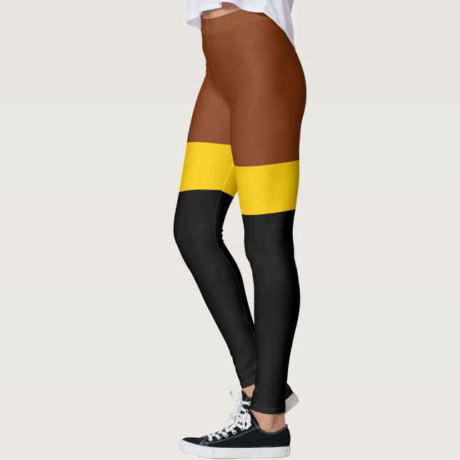Brown Yellow Black Colour Block Style Design  Leggings (Creator Uploaded)