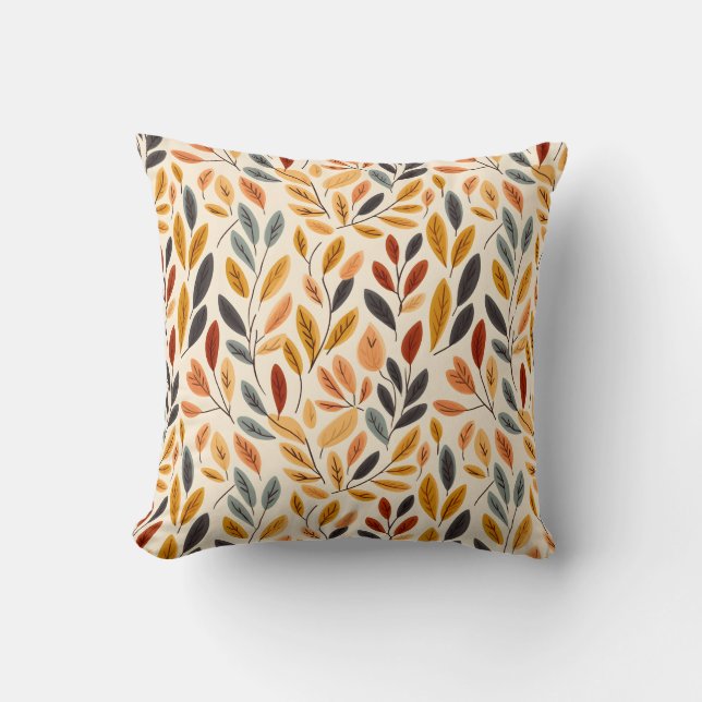 Brown Yellow Boho Leaves  Cushion (Front)