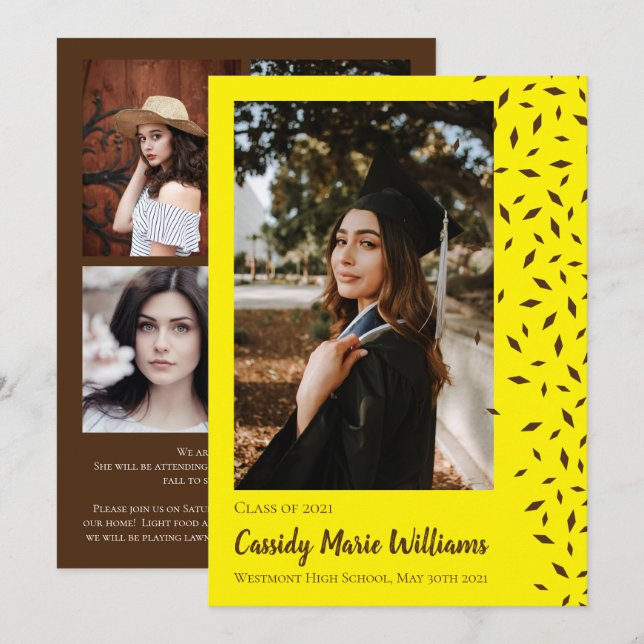 Brown Yellow Confetti Graduation Announcement (Front/Back)