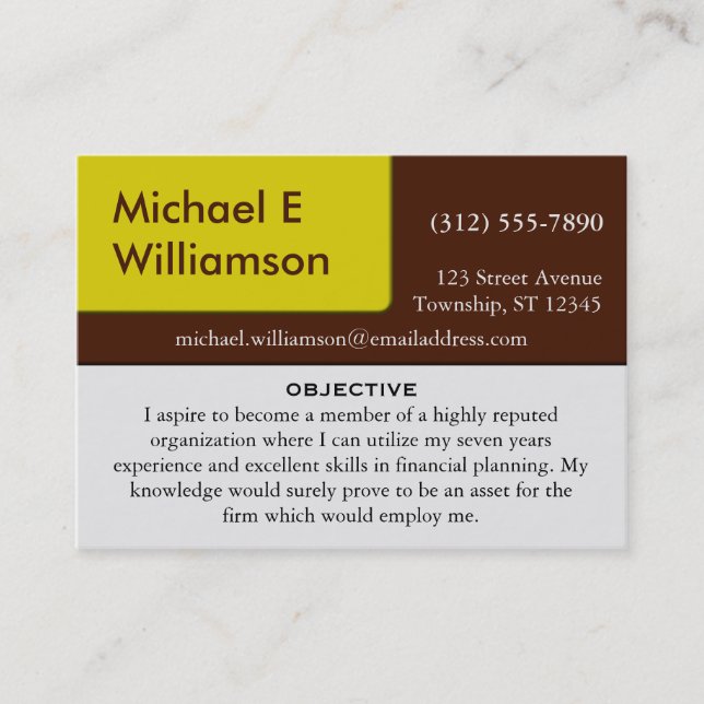 Brown Yellow Corner RESUME Business Cards (Front)