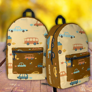 Brown yellow custom car name boys backpack