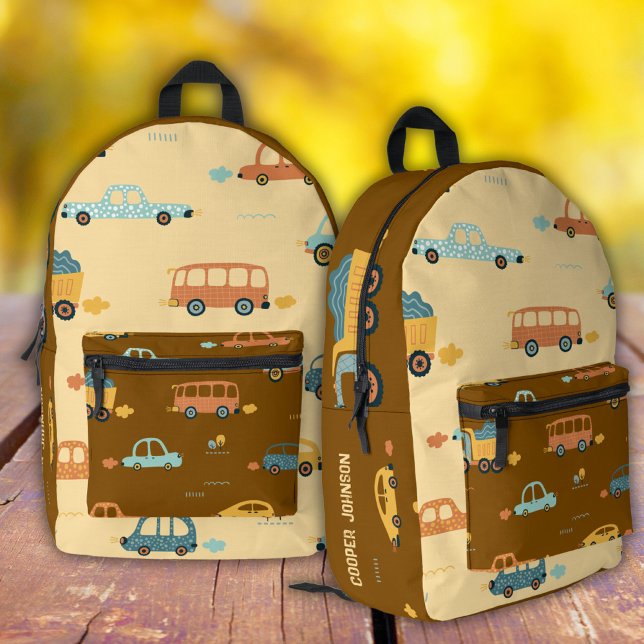 Brown yellow custom car name boys backpack (Creator Uploaded)