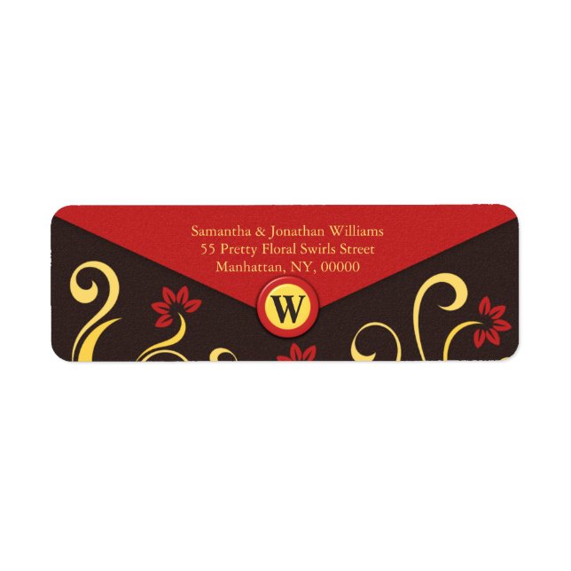 Brown Yellow Floral Swirls Return Address Labels (Front)