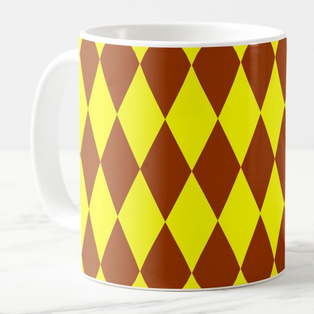 Brown Yellow Harlequin Checkered Design  Coffee Mug (Creator Uploaded)