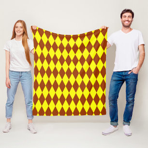 Brown Yellow Harlequin Checkered Design  Fleece Blanket
