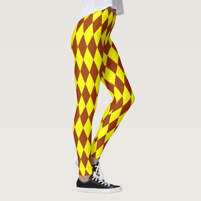 Brown Yellow Harlequin Checkered Design  Leggings (Creator Uploaded)