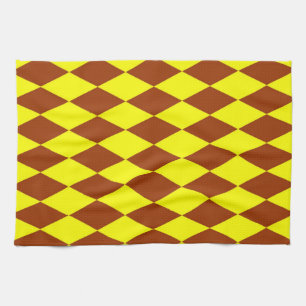 Brown Yellow Harlequin Checkered Design Tea Towel