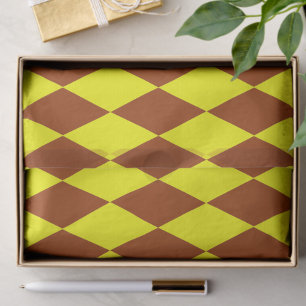 Brown Yellow Harlequin Checkered Design  Tissue Paper
