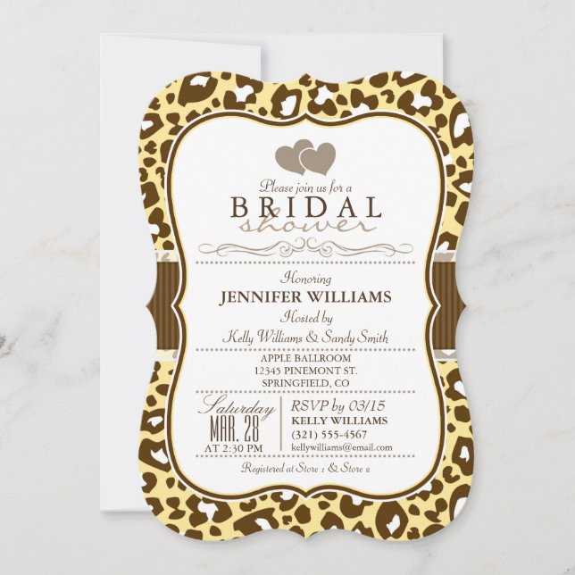 Brown, Yellow Leopard Animal Print Bridal Shower Invitation (Front)