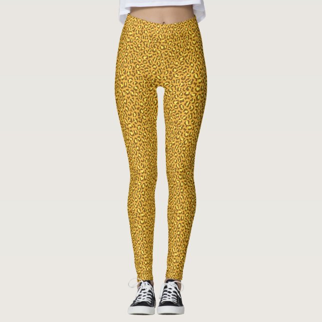 brown yellow leopard skin pattern leggings (Front)