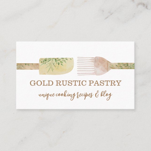 Brown Yellow Pastry eucalyptus leaf spoon Business Card (Front)